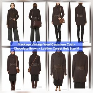 Mackage Vintage Wool Cashmere Coat Leather Corset Belt Size S/M